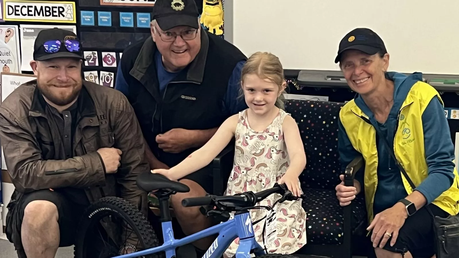 Go by Bike Contest winner, Kaya. Kaya is in kindergarten at Highlands Elementary School. A huge thank you to Mike from Gerick Sports and the Rotary Club