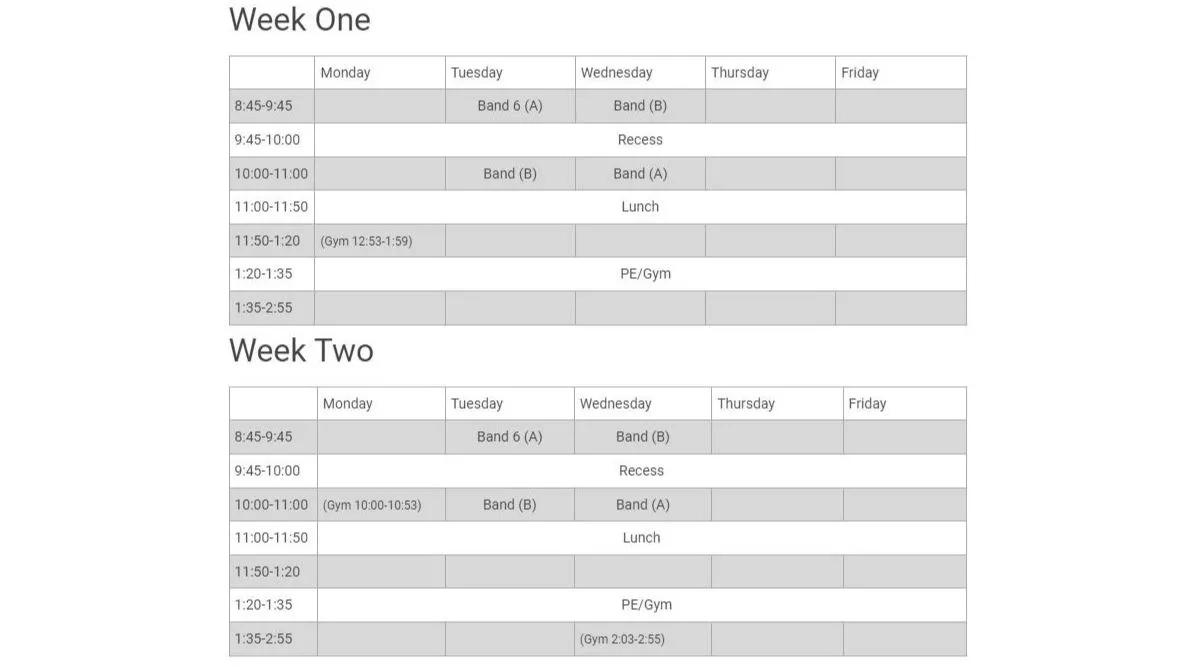 Grade Six Schedule